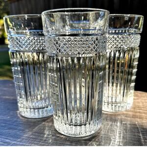 Libbey 'Radiant' Criss Cross Vertical Cut Heavy Vintage 16 0z Tumblers-Set of 4